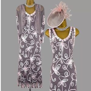 GORGEOUS WEDDING GUEST SET by NIGHTINGALES DRESS, JACKET & FASCINATOR - US16